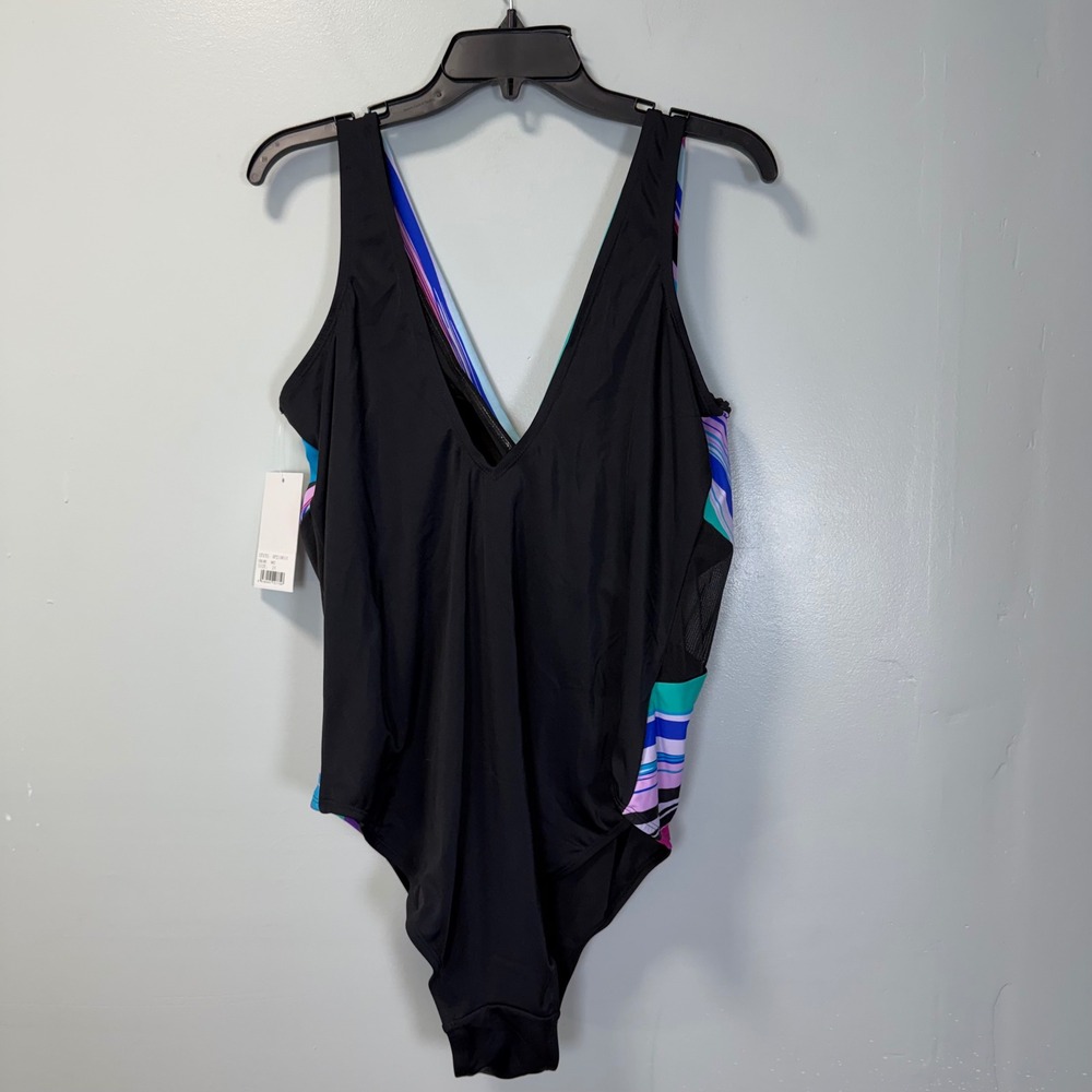 FullFitAll Womens Multi Color Striped Surplice One Piece Swimsuit Size 24 New - Picture 4 of 9